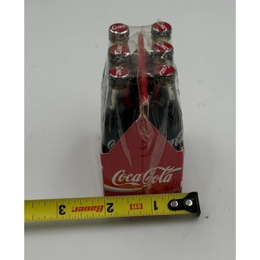 Vintage Miniature Six Pack of Glass Coca Cola Bottles In Paper Carrier Sealed